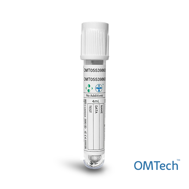 Пробірка вакуумна для забору крові "OMTech", без наповнювача, стерильна, з білою кришкою, 4 мл, 13*75 мм